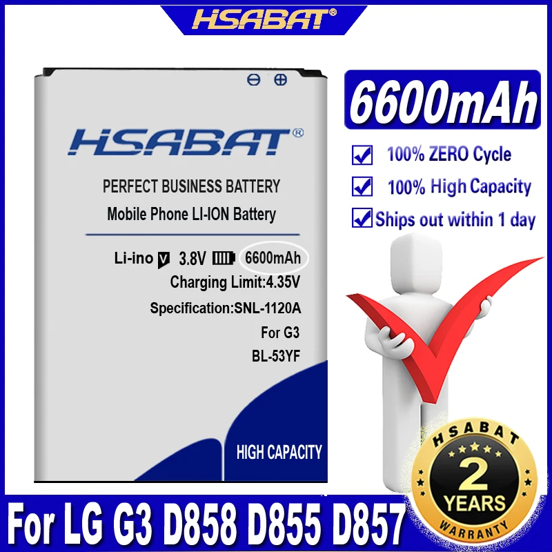 HSABAT Новый 6600mAh Аккумулятор для LG G3 D858 D855 D857 D859 D850 F400 F460 F470 D830 D851 VS985 сменные батареи