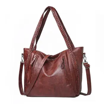 

2019 Brand High Quality Soft Leather Large Pocket Casual Handbag Women's Handbag Shoulder Bag Large Capacity Handbag