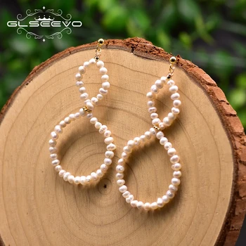 

GLSEEVO Natural Fresh Water Pearl Number 8 Shape Drop Earrings For Women Wedding Engagement Dangle Earrings Fine Jewelry GE0916