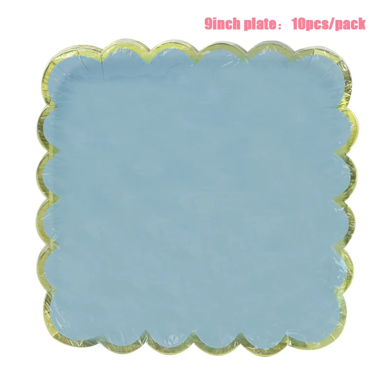 Blue 9inch Plate LINVIERLOVE однотонная квадратная бумажная салфетка под тарелку кружку для дня рождения золотой ободок одноразовая посуда вечерние принадлежности для декора - Цвет: Blue 9inch Plate
