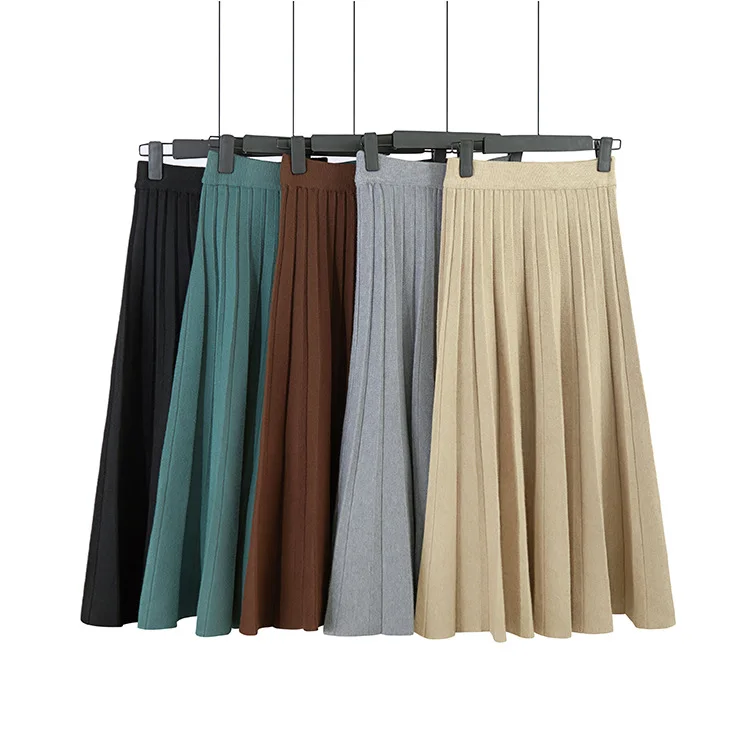 Осень-зима, женская вязаная юбка, длинные юбки для девочек