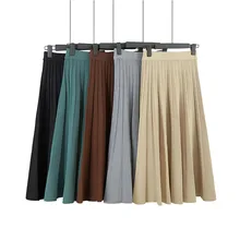 Осень-зима, женская вязаная юбка, длинные юбки для девочек