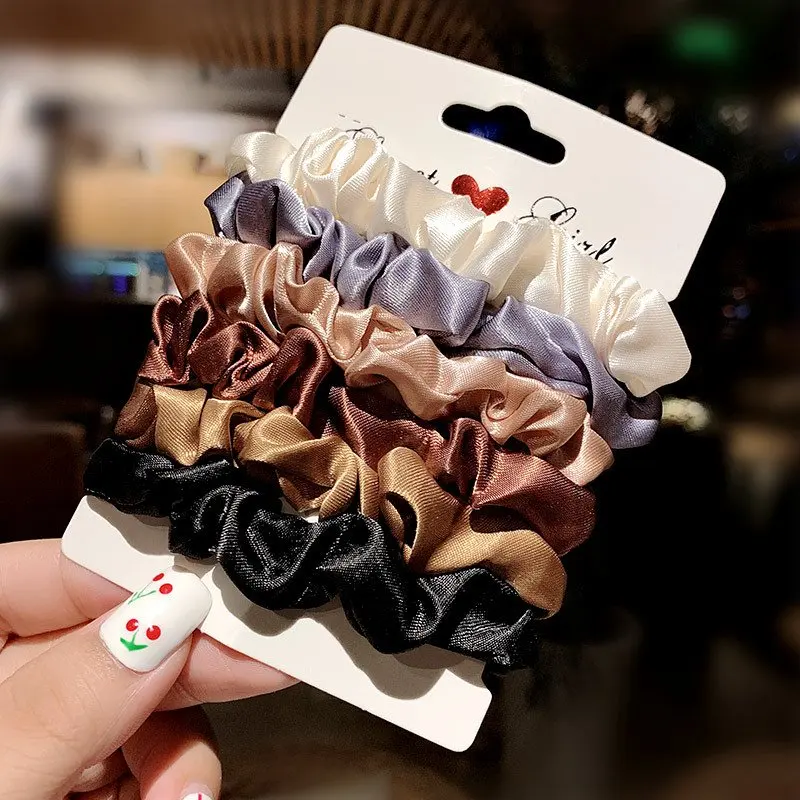 CN 6pcs/set Women Elegant Silk Velvet Scrunchie Elastic Hair Bands Headband Rubber Band Girls Ponytail Holder Hair Accessories