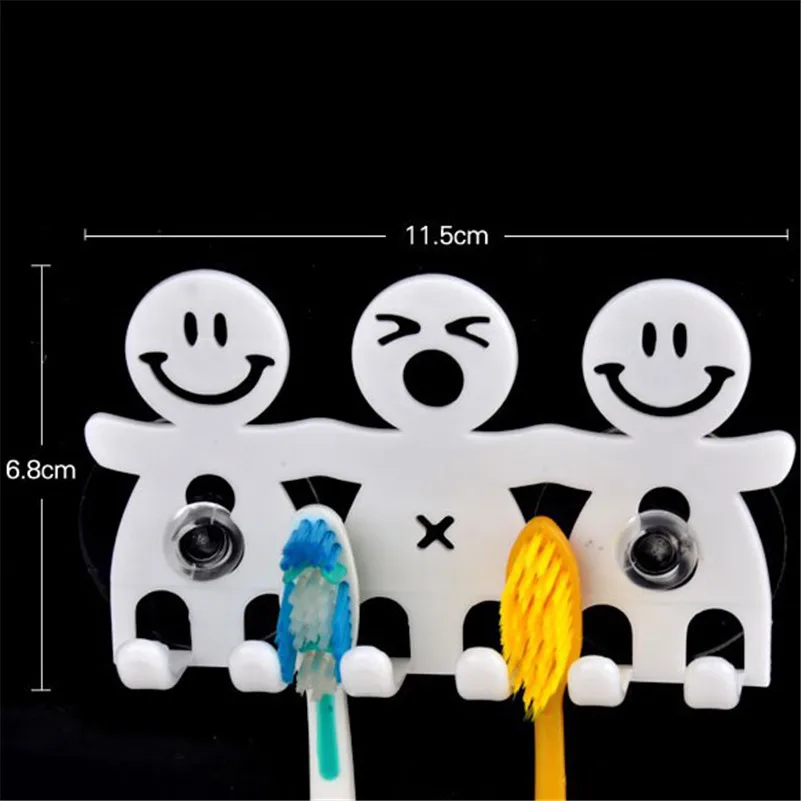 BalleenShiny Cute Cartoon Bathroom Kitchen Smiling Face Toothbrush Towel Storage Rack Sucker Hook Wall Organizer Holder