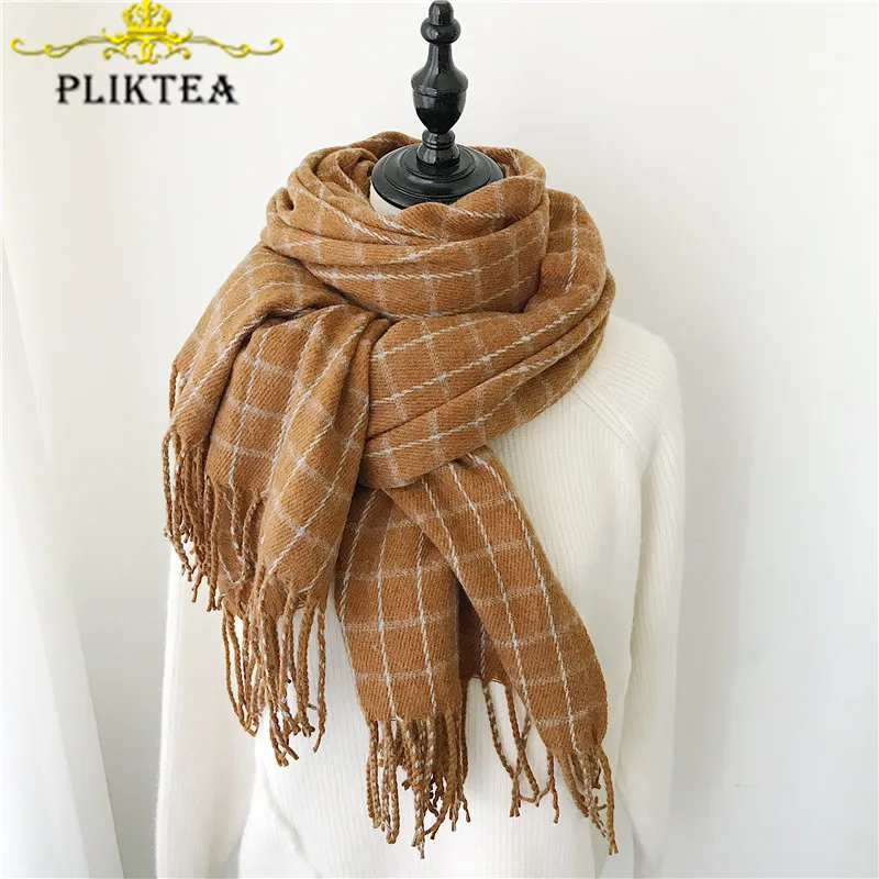 

Camel Ginger Plaid Cashmere Scarf for Women 2019 Fashion Plaid Shawl Winter Warm Female Tippet Scarf Wool Women's Wrap Pashmina