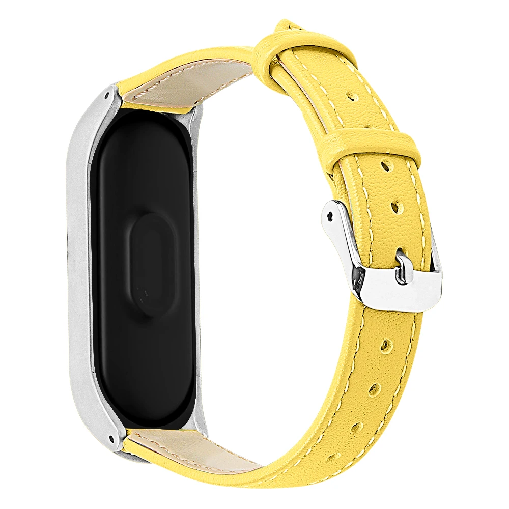 Yellow Ремешок из натуральной кожи для Xiaomi mi Band 3 mi Band 4 модный сменный ремешок для часов с принтом для mi Band 4 ремешок для часов ми бенд 4 - Цвет: Yellow