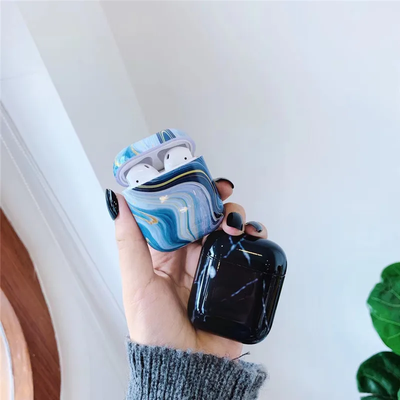 KJOEW Ins простой чехол с мраморными ушками для Airpods 1 2 Жесткий Чехол из поликарбоната