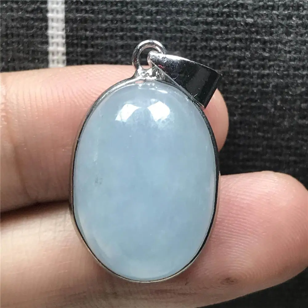 

100% Natural Blue Aquamarine Pendant For Woman Man Crystal 22x16x9mm Oval Beads Silver Necklace Pendant Fashion Jewelry AAAAA