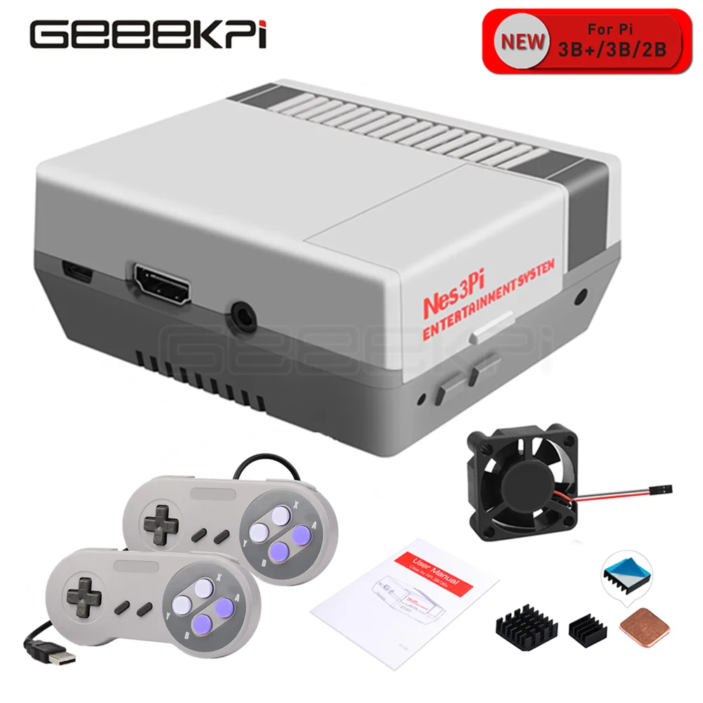 Чехол GeeekPi Nes3Pi NES набор ABS функциональный охлаждающий вентилятор радиаторы отвертки для Raspberry Pi 3B + /