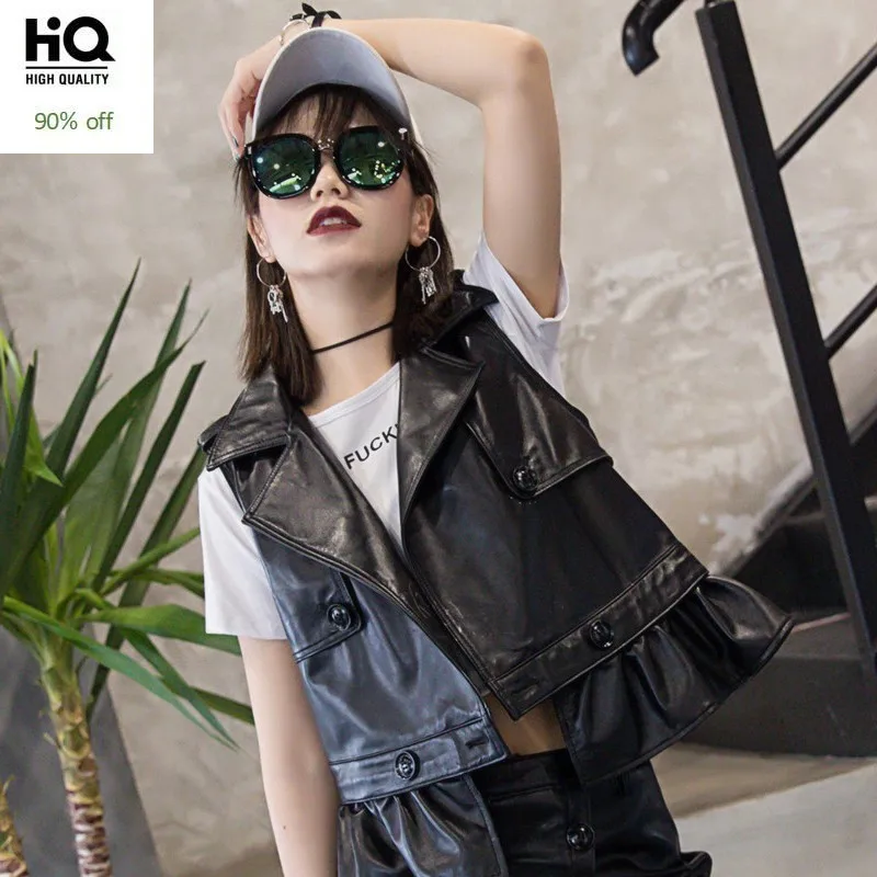 Nieuwe Mode Vrouwen Schapenvacht Echt Leer Mouwloos Vest Jas Punk Ruches Vest Uitloper Jas Vrouwelijke Fietsers Top Vesten Nieuwe Mode Vrouwen Schapenvacht Echt Leer Mouwloos Vest Jas Punk Ruches Vest Uitloper Jas Vrouwelijke Fietsers Top Vesten