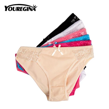 

YOUREGINA Woman Cotton Briefs Sexy Panties Underwear Lace Lady Girl Solid Panties Pants Lingerie Comfortable 6pcs/lot Bow M-XL