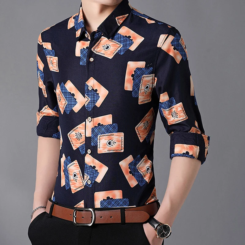 

Big Size 5XL 6XL 7XL 2020 Autumn New Men's Long Sleeve Flower Shirt Taste Cartoon Print Fashion Casual Shirt Male Brand Clothes