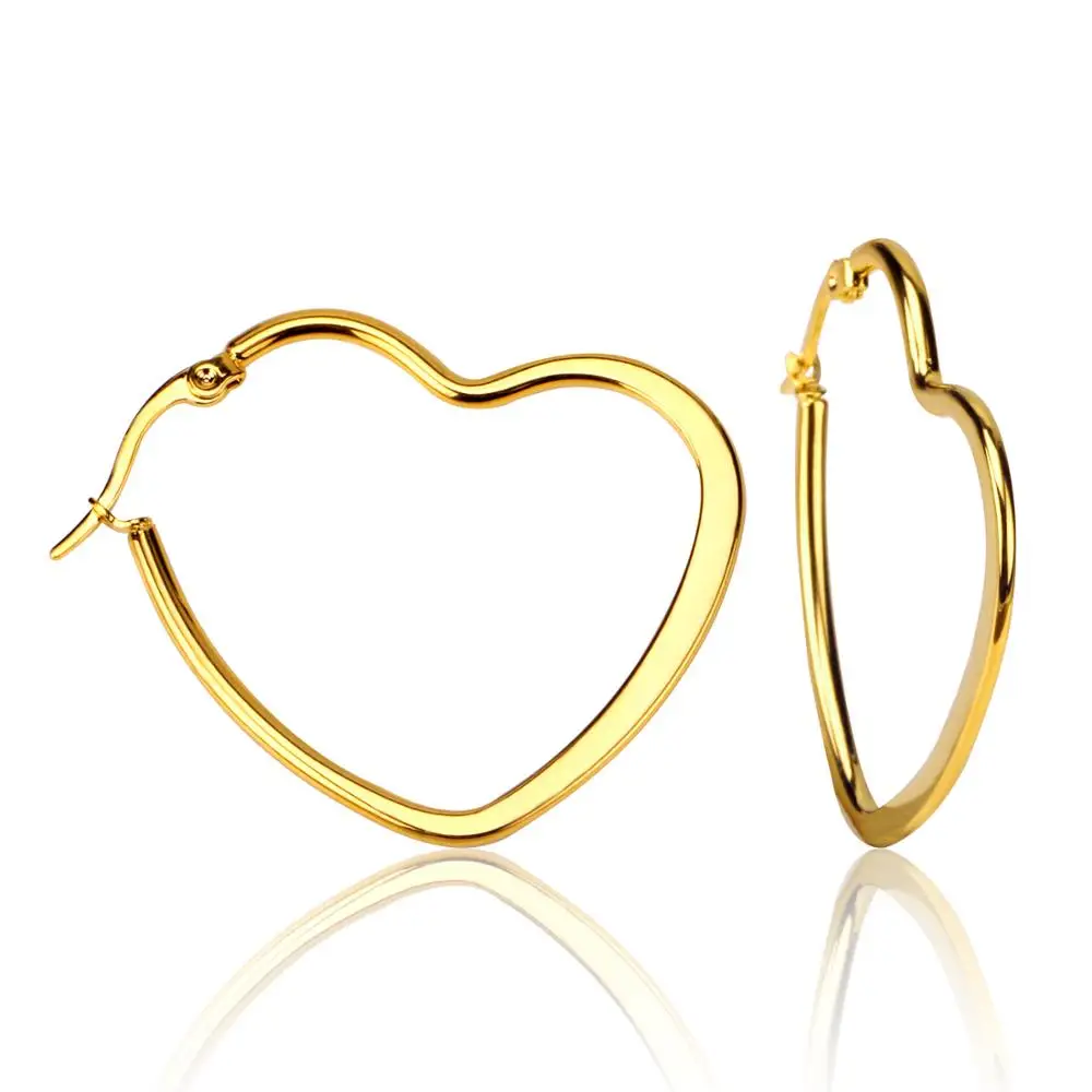 LUXUKISSKIDS Heart Shape Hoops Simple Stainless Steel