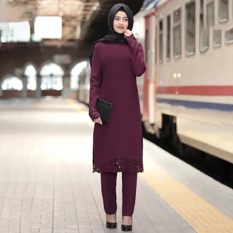 Conjuntos de dos piezas Tops y pantalones de las mujeres de Turquía Abaya musulmana dividida vestido Abaya Ramadán Kaftan marroquí islámica ropa conjuntos de vestido