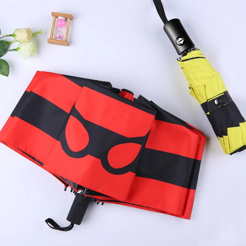 

Creative Automatic Umbrella Rain Women UV Proof Windproof Three-folding Umbrella For Student Yellow Red