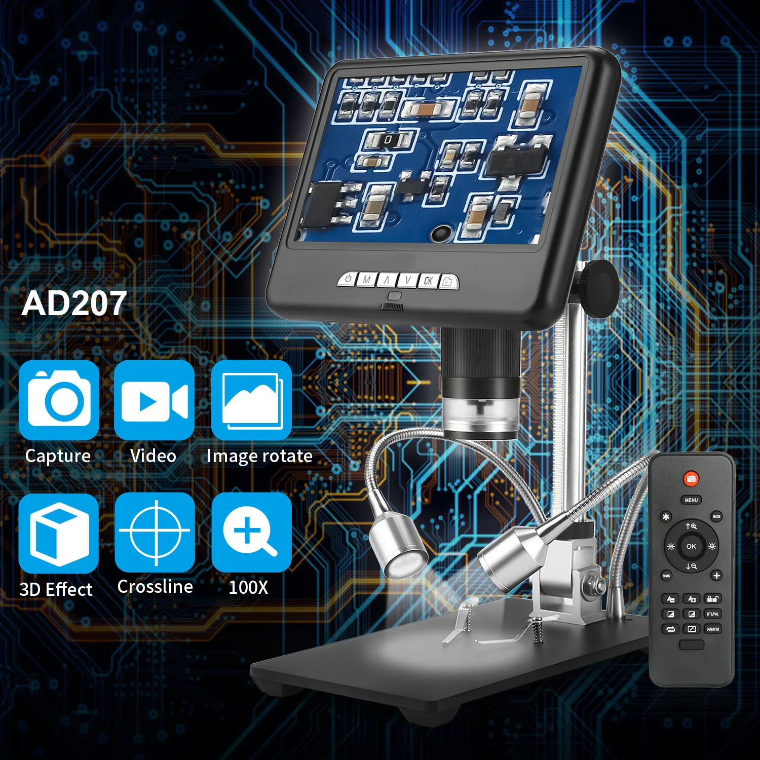 

7-inch LCD Large Screen Digital Microscope AD207 1080P 100X Magnification Digital Microscope HD Electronic Microscope Camera