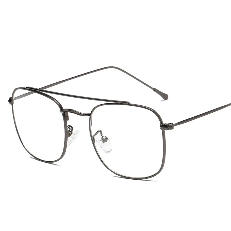 Серый Квадратная ретро-близорукая оправа для очков с плоскими линзами и металлической оправой для очков - Цвет оправы: Серый