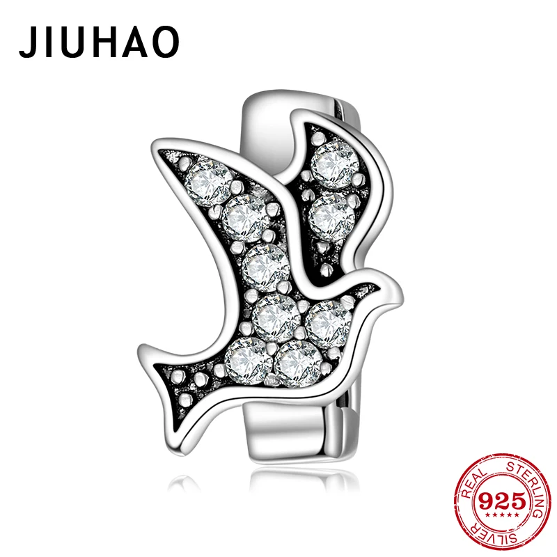 

Hot 925 Sterling Silver Dove of freedom and peace shape Clip Beads Fit Reflection Charms Bracelet For Women Jewelry Making