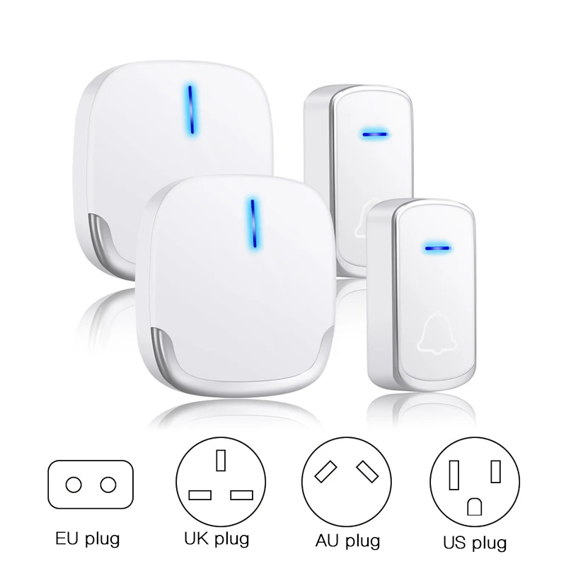2 drag 2 IngHoo intelligent fashion wireless doorbell 58 ringtones US EU UK plug receiver 260m remote call home waterproof doorbell - Цвет: 2 drag 2