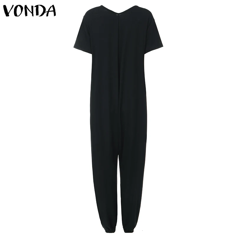 VONDA костюмы, женские комбинезоны, повседневные одноцветные комбинезоны с круглым вырезом и короткими рукавами, свободная элегантная офисная комбинезоны большого размера, штаны