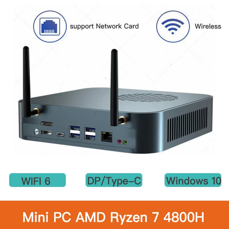 Minipc AMD Ryzen 7 4800H M.2 NVMe WiFi6 para juegos, ordenador de escritorio con Windows 10, DP, compatible con RJ45 1000M, PC inteligente