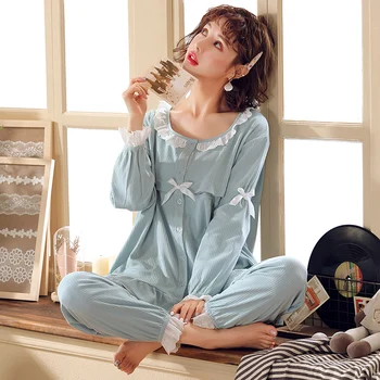 

Sweet Cotton Materntiy Nursing Pajamas Suits Spring Elegant Feeding Nightwear Clothes for Pregnant Women Pregnancy Sleepwear