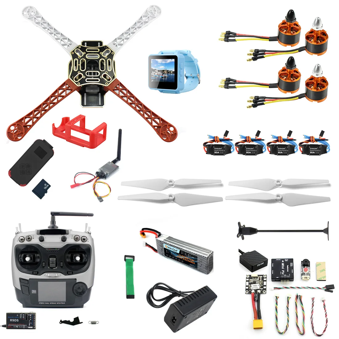 

DIY RC Drone Kit F450-V2 FPV AT9S Remote Controller MINI PIX MINI GPS Q6 4K Wide Angle Camera FPV Watch / FPV Goggles Full Set