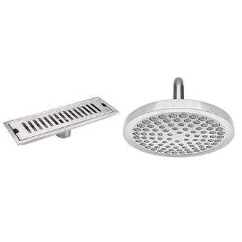 

1 Pcs Stainless Steel Shower Floor Long Drainage Cover Roof Drain & 1 Pcs Six Inch Appearance Filter Shower Head