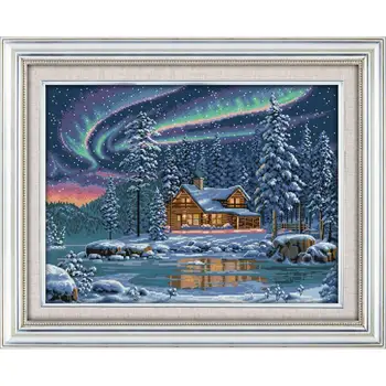 

Northern Lights Landscape Pattern Cross Stitch Kit Count Print Canvas DIY Embroidery Kit 11CT14CT Needlework Kit Home Decoration