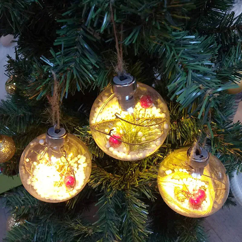 

3PCs Transparent Christmas Ball With Led Lamp Christmas Tree Drop Ornaments Xmas Glowing Pendant Hanging Ball Christmas Decor