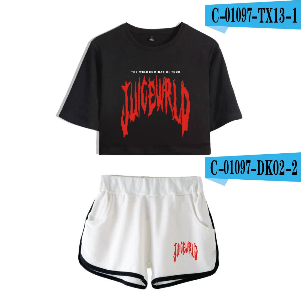 Juice Wrld хип хоп раппер 2D Модный женский из двух предметов летняя Модная рубашка и шорты Kpop Сексуальная трендовая повседневная одежда - Цвет: as picture