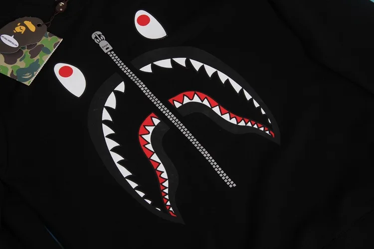 19 осенняя и зимняя популярная брендовая толстовка на молнии с принтом акулы в японском стиле для мужчин и женщин, Повседневная Толстовка с круглым вырезом и петельным ворсом