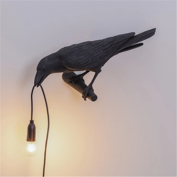Лампа с птицами, скандинавские Настенные светильники для дома, гостиной, спальни, коридора, ресторана, дизайнерский креативный домашний декор, настенный светильник с птицей, светильники - Цвет абажура: black A