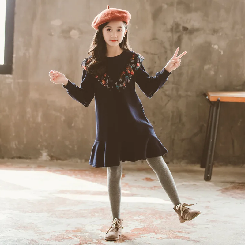 Флисовое осенне-зимнее платье с длинными рукавами для девочек-подростков; модные хлопковые платья для девочек; Рождественская Лоскутная Одежда для детей