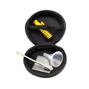 

New portable smoking tool kit, pipe and snuff bottle set, 5-piece set Plastic Funnel Metal Snuff Spoon Glass mat Black bag