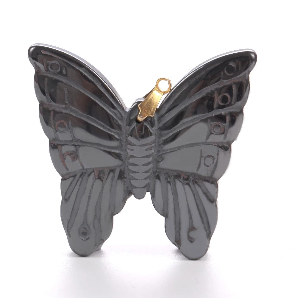 Natur Schmetterling Hämatit Stein Knochen Anhänger Perle Charme Metall 35x33x5mm Schmuck Diy Halskette, Zubehör für Frauen Männer