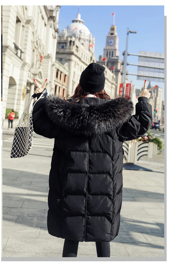 Longqibao Женская белая утка вниз с длинным разрезом новая корейская мода длинные колен Свободное пальто Женская одежда Женская куртка