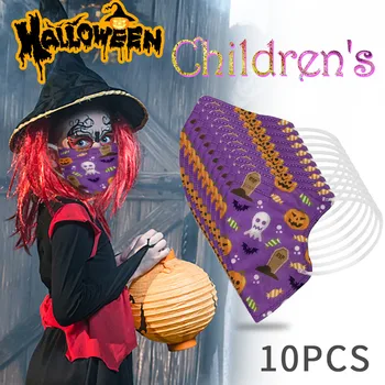 

Halloween Pumpkin Ghost Print Face Masks Protection 10 Pcs 4 Ply Disposable Face Masks Fashion Cute Cartoon Mask For Kids Face