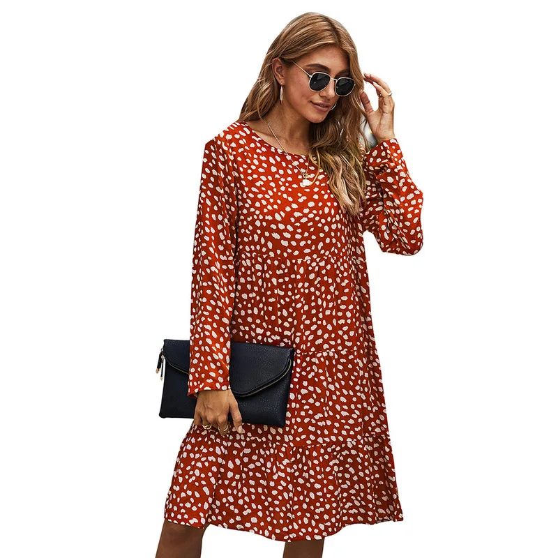 Women Casual Autumn Dress Lady Korean Style Vintage Floral Printed Chiffon Shirt Dress Long Sleeve Bow Midi Autumn Dress Vestid