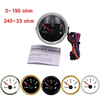 

0-190 ohm 240-33 ohm 52mm Fuel Level Gauge Meter E-1/2-F Pointer Digital Boat Fuel Gauge Oil Tank Level Indicator fit Motorcycle