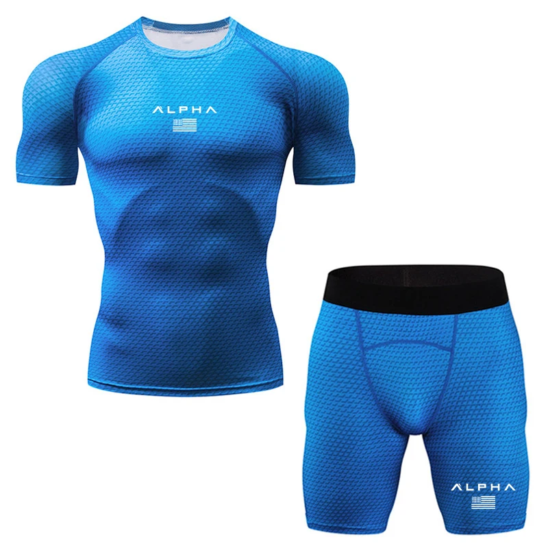 Men's Sports Compression Racing Set T-Shirt+ Pants- Skin Tights Fitness Long Sleeve Training Running Suits Clothing Yoga Wear - Цвет: picture color