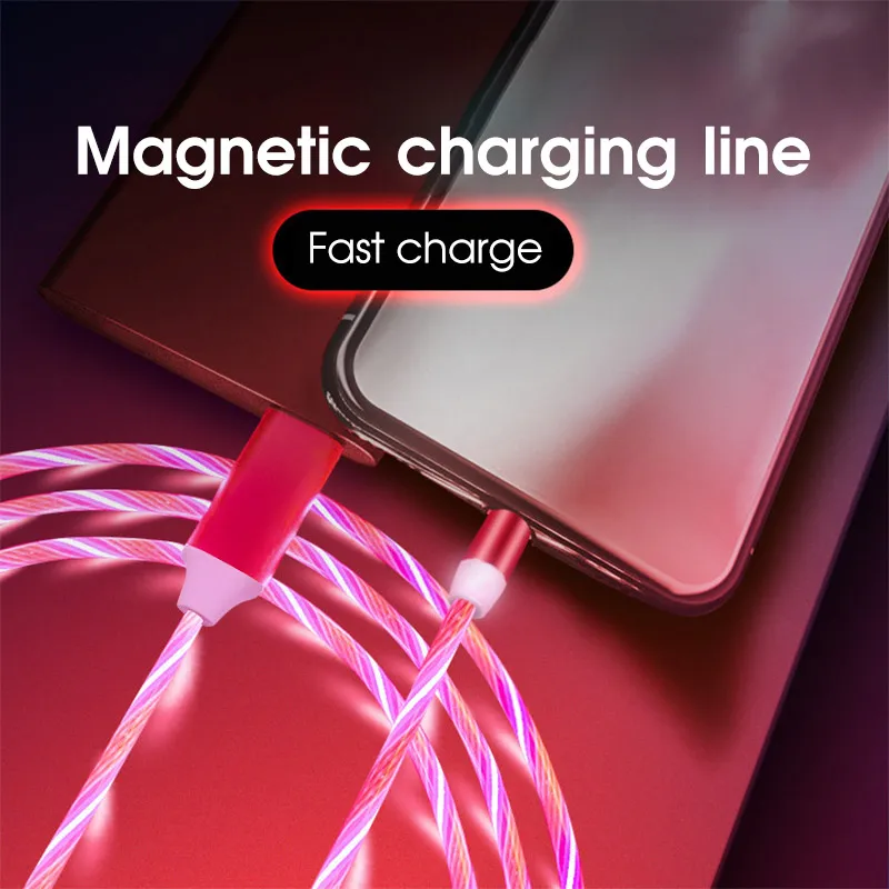 1 м СВЕТОДИОДНЫЙ Магнитный зарядный кабель светящийся Быстрая зарядка Micro usb type C для samsung S10 S9 Android Phone USB C провод шнур
