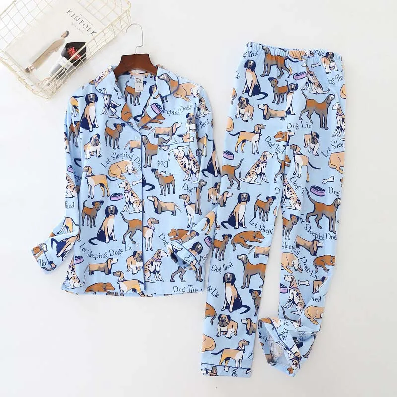 Милая одежда для сна с принтом собаки из мультфильма Осень-Зима женский пижамный комплект комфортный осенний хлопковый комплект домашней одежды из 2 предметов повседневная одежда - Цвет: shown as picture