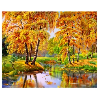 

DIY Diamond Painting Cross Stitch Rhinestones Diamond Embroidery Needlework Autumn Landscape Decoration