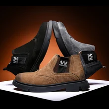 Mens Brogue Boots Large Size 39-48 Men Fashion Casual Sneakers Brown Cow Suede Autumn Winter Men's Shoes British Boots Ankle