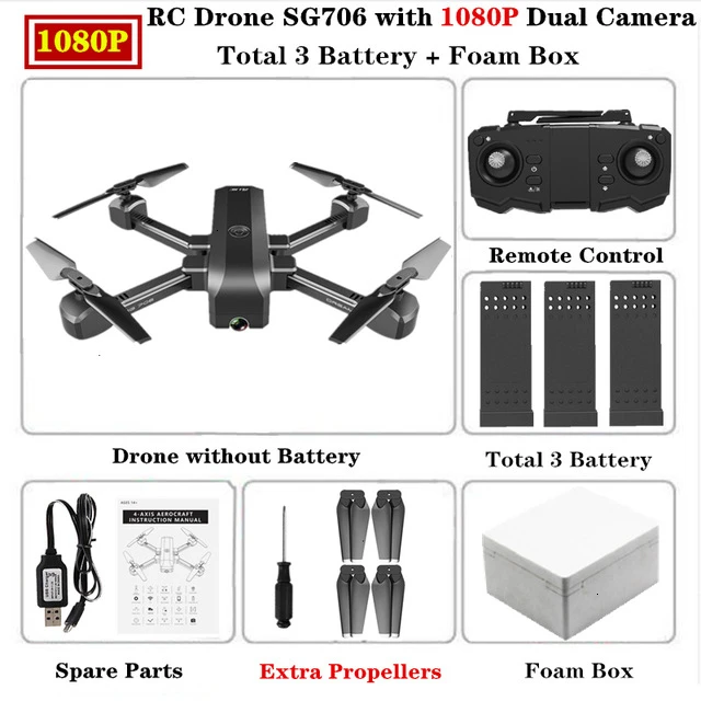 SG706 Дрон 4K HD WiFi FPV камера профессиональный селфи складной Квадрокоптер стабильная высота RC Вертолет VS KF607 XS809S XS816 GD89 - Цвет: 1080P-Foam Box-3B