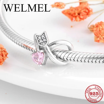 

925 Sterling Silver Forever Lingering love Pink Heart CZ Beads Fit Original Women Charms Bracelet Bangles DIY Jewelry Making
