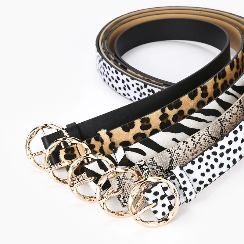 PU Leather Belt Leopard Snakeskin Zebra Pattern Women\\\'s Belts Ring Buckle Belts for Ladies Female Fashion Jeans Dress Belt