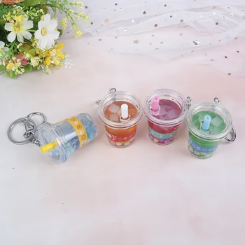 

1Pc Creative Mini Soft Drink Keychain Coconut Milk tea Beverage Bubble Tea Acrylic Miniature Dollhouse Accessories Random Color