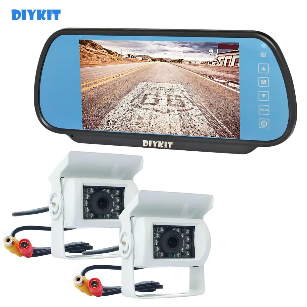 DIYKIT 7" Mirror Monitor Car Waterproof IR Night Vision CCD Rear View Camera White for Truck Caravan Bus Van 1V2 | Автомобили и